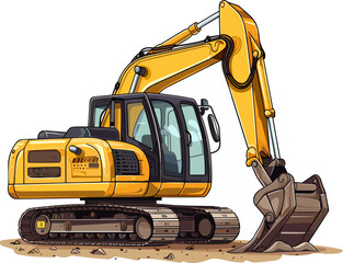 Excavator. Vector illustration of an excavator isolated on white background. Construction, building, heavy machine, industrial machinery, mining industry illustration - obrazy, fototapety, plakaty