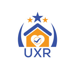 UXR House logo Letter logo and star icon. Blue vector image on white background. KJG house Monogram home logo picture design and best business icon. 
