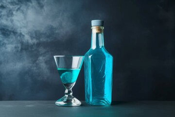 Blue cocktail bottle drink. Generate AI