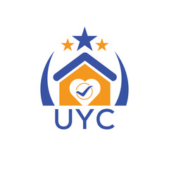 UYC House logo Letter logo and star icon. Blue vector image on white background. KJG house Monogram home logo picture design and best business icon. 
