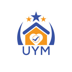 UYM House logo Letter logo and star icon. Blue vector image on white background. KJG house Monogram home logo picture design and best business icon. 
