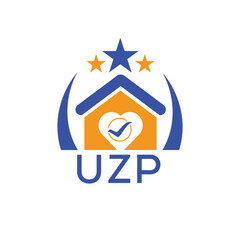 UZP House logo Letter logo and star icon. Blue vector image on white background. KJG house Monogram home logo picture design and best business icon. 
