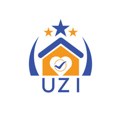 UZI House logo Letter logo and star icon. Blue vector image on white background. KJG house Monogram home logo picture design and best business icon. 
