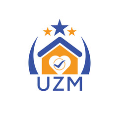 UZM House logo Letter logo and star icon. Blue vector image on white background. KJG house Monogram home logo picture design and best business icon. 
