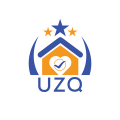 Fototapeta na wymiar UZQ House logo Letter logo and star icon. Blue vector image on white background. KJG house Monogram home logo picture design and best business icon. 