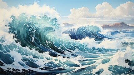 Wonderful watercolors of the ocean in a big storm - obrazy, fototapety, plakaty