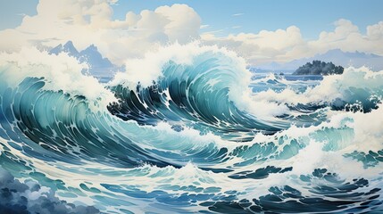 Wonderful watercolors of the ocean in a big storm