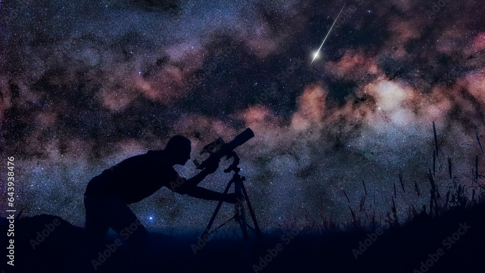 Canvas Prints astronomer looking at the starry skies with a telescope.