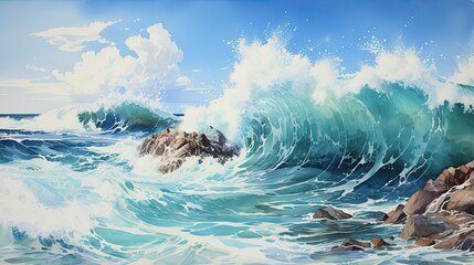 Obraz premium Wonderful watercolors of the ocean in a big storm