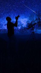 Astronomer photographing night sky with a camera.