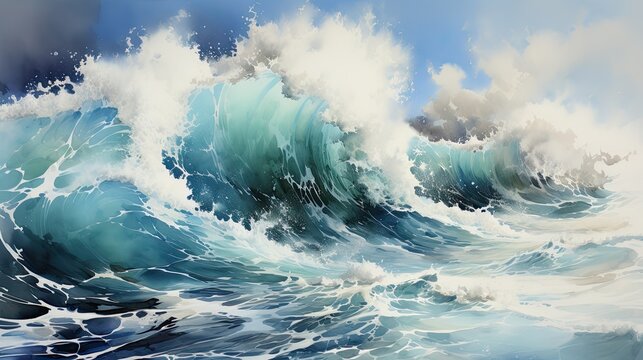 Wonderful watercolors of the ocean in a big storm