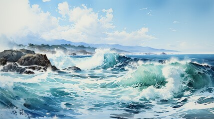 Wonderful watercolors of the ocean in a big storm