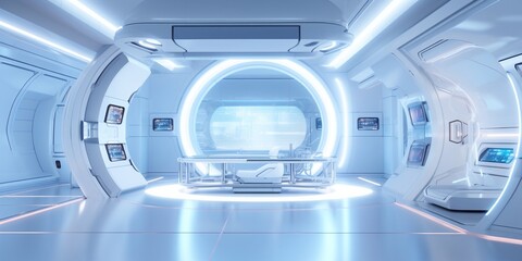 Spaceship corridor concept. Fantastic future interior