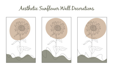 Flower wall art. Hand drawn boho poster collection. Floral hand drawn background. Modern aesthetic illustrations. aesthetic wall decoration. 