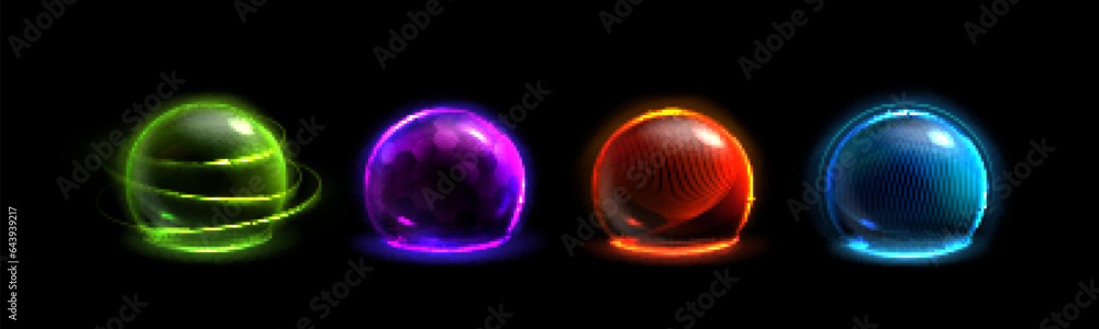 Poster 3d protect force bubble and shield sphere effect. dome barrier technology abstract vector element. s