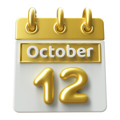 Calendar October 12th - Icon 3d Calendar  Gold