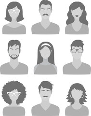 Set of modern faceless female and male avatar profile portrait photo
