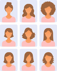 Set of modern faceless female avatar profile portrait photo