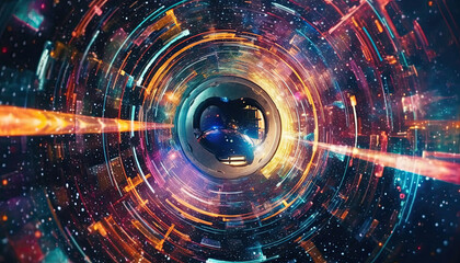 Obraz premium A black hole in a tunnel with a spiral in the center. The effect of the dark. very vivid colours