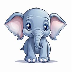 Ai generative illustration of a baby elephant against white background.