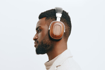 man headphones background expression fashion music american black white african guy dj portrait