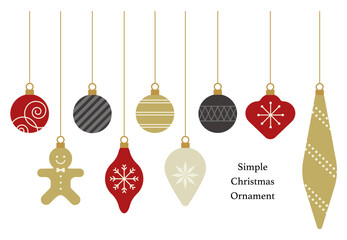 シンプルなクリスマスオーナメントのイラスト素材セット ベクター 白バック 12月 