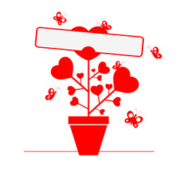 Vector illustration for valentine day, red flower pattern and butterfly on white background,Birthday greeting card and copy space for writing a message.