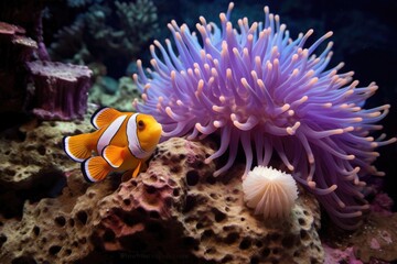 anemonefish and sea anemone symbiotic relationship in ocean