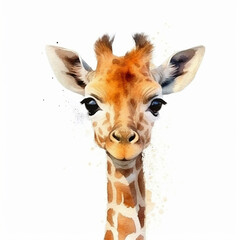 Naklejki  Ai generative illustration of a baby giraffe against white background.