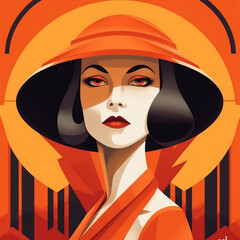Ai generative image of a woman whit hat. Orange color
