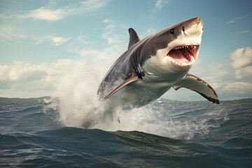 Fototapeta premium great white shark caught in mid-air during breach