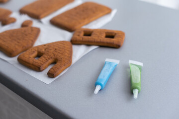 handmade Christmas gingerbread house. Delicious cookies prepared for the holiday.