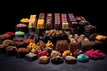 artful display of pralines with different fillings