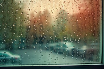 clean window glass with raindrops after washing