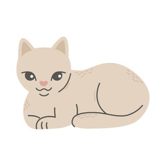 Lying gray cat. Pet, friend. Simple vector illustration in flat cartoon style isolated on white background.