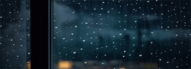 Rain drops on window at night from Generative AI