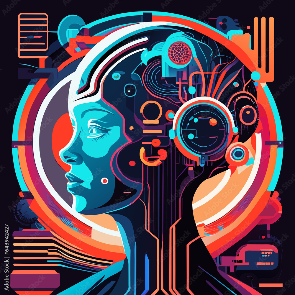 Poster artificial intelligence and machine learning concept in futuristic style