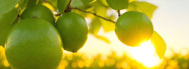 Close up of lime on a tree at sunset from Generative AI