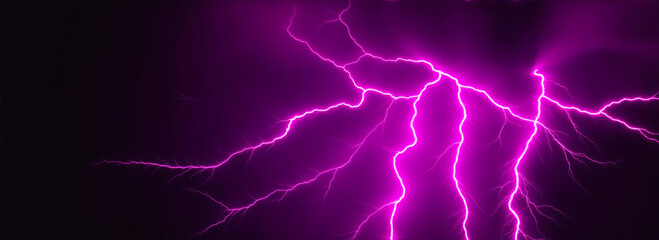 Close up of pink lighting strike on plain black background from Generative AI