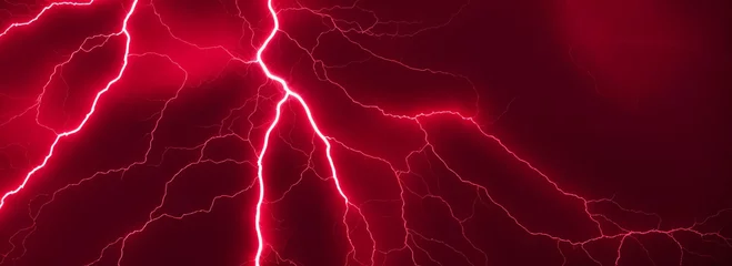 Foto op Canvas Close up of red lighting strike on plain black background from Generative AI © sevenSkies