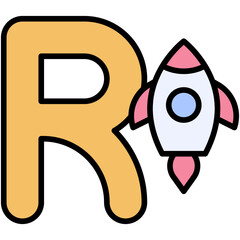 Letter R alphabet with rocket vector icon