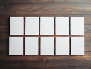 Blank cards laid out flat on a wood table, blank mockup template
