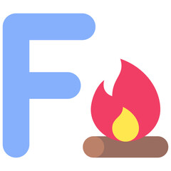 Letter F alphabet with fire vector icon