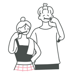 Couple brushing teeth illustration
