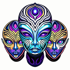 Naklejka premium illustration of the face of a robot with a psychedelic pattern.