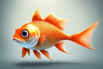 Fotobehang Cute 3d isolated cartoon goldfish  © freelanceartist