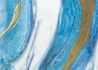 Fluid art blue with golden glitter backgrounds. Vector design
