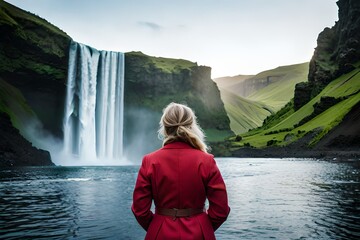 view of beautiful waterfall in the mountains ai generated 