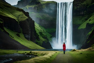 view of waterfall in the mountains ai generated 