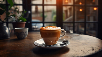 Fototapeta na wymiar Coffee latte in coffee shop cafe